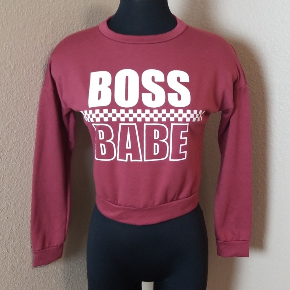 BOSS BABE Maroon White  Sweatshirt